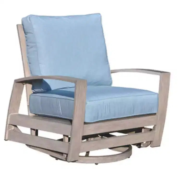 Courtyard Casual Cabo Ensemble 2 pièces Fauteuil pivotant planeur et pouf en aluminium avec coussins Sunbrella