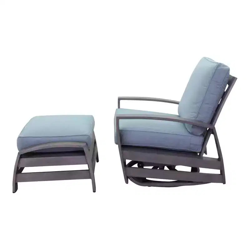 Courtyard Casual Cabo Ensemble 2 pièces Fauteuil pivotant planeur et pouf en aluminium avec coussins Sunbrella