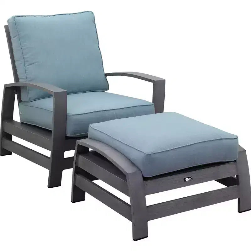 Courtyard Casual Cabo 2 pc Club Chair and Ottoman Set Aluminum Frame with Sunbrella Cushions