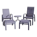 Courtyard Casual Santa Fe 5 pc Reclining Chair Set with Ottomans Includes Two Reclining Sling Chairs and Two Sling Ottomans and One End Table