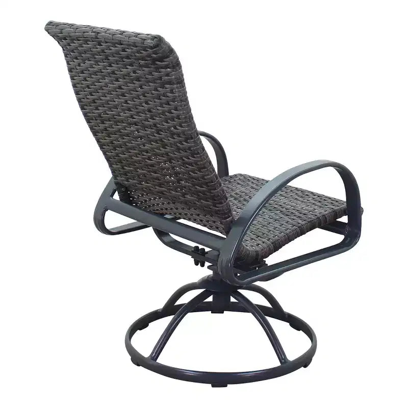 Ensemble de foyer carré 5 pièces Courtyard Casual Santa Fe avec fauteuils à bascule en osier pivotants Comprend un foyer carré et quatre fauteuils à bascule pivotants avec sièges en osier