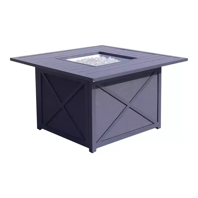 Ensemble de foyer carré 5 pièces Courtyard Casual Santa Fe avec fauteuils à bascule en osier pivotants Comprend un foyer carré et quatre fauteuils à bascule pivotants avec sièges en osier