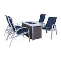 Courtyard Casual Santa Fe 5 pc Rectangle Fire Pit Set with Sling Reclining Chairs Includes One Rectangle Fire Pit and Four Sling Reclining Chairs