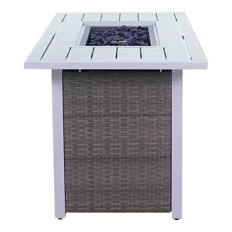Ensemble de foyer rectangulaire 5 pièces Courtyard Casual Santa Fe avec chaises inclinables en toile comprend un foyer rectangulaire et quatre chaises inclinables en toile