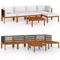 vidaXL 6-Piece Outdoor Lounge Set with Cream Cushions, Acacia Wood Patio Furniture Set, Including Sofas, Table and Footrest