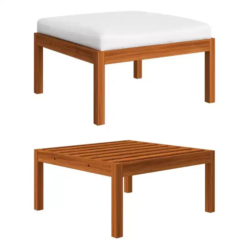 vidaXL Salon de jardin 6 pièces avec coussins crème, ensemble de mobilier de terrasse en bois d'acacia, comprenant des canapés, une table et un repose-pieds
