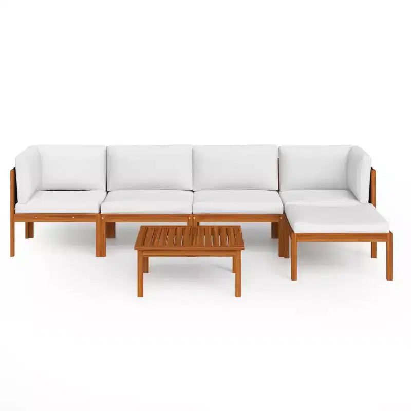 vidaXL Salon de jardin 6 pièces avec coussins crème, ensemble de mobilier de terrasse en bois d'acacia, comprenant des canapés, une table et un repose-pieds