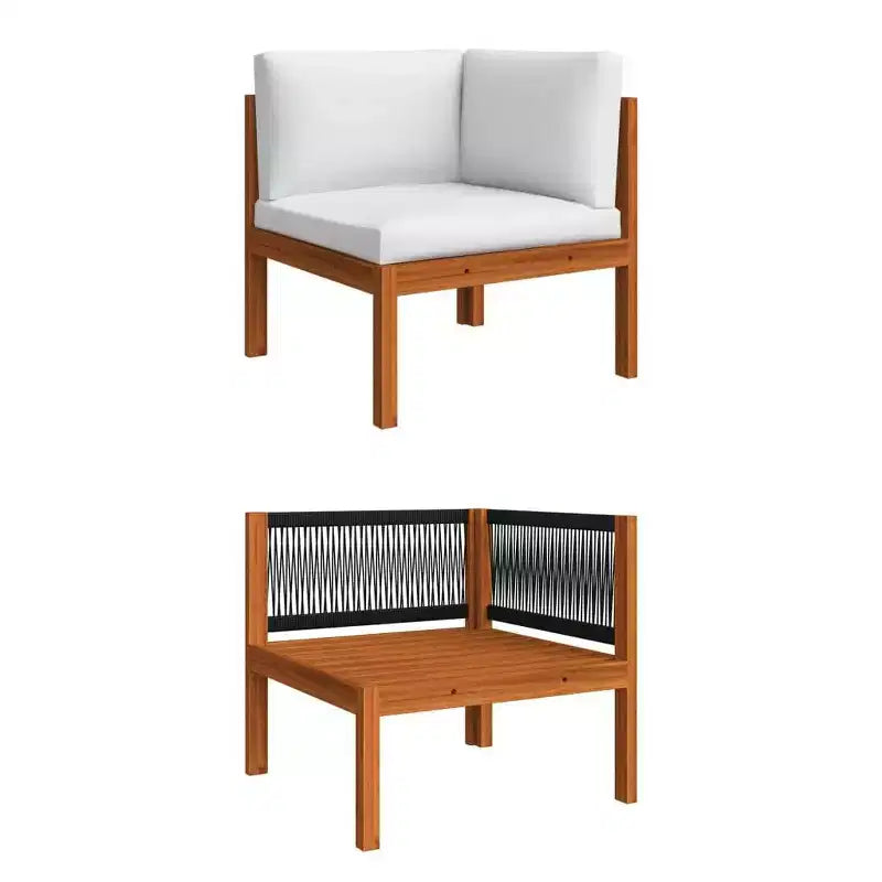 vidaXL Salon de jardin 6 pièces avec coussins crème, ensemble de mobilier de terrasse en bois d'acacia, comprenant des canapés, une table et un repose-pieds