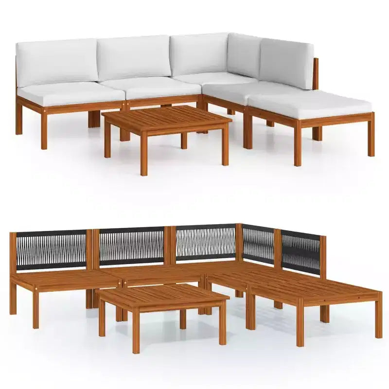 vidaXL Solid Acacia Wood Patio Lounge Set - 6 Pieces Cream Cushions, Rustic Design Weather-Resistant Outdoor Furniture for Garden, Patio, Living Room