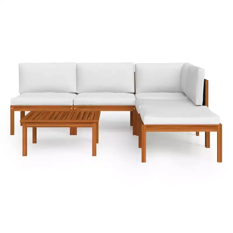 vidaXL Salon de jardin en bois d'acacia massif - 6 pièces avec coussins crème, meubles d'extérieur résistants aux intempéries pour jardin, patio, salon, design rustique