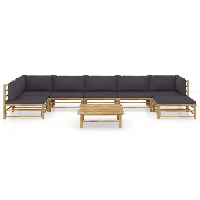 vidaXL Bamboo Patio Lounge Set with Dark Gray Cushions - 8 Piece Outdoor Furniture Collection - Modular Design for Variable Arrangements