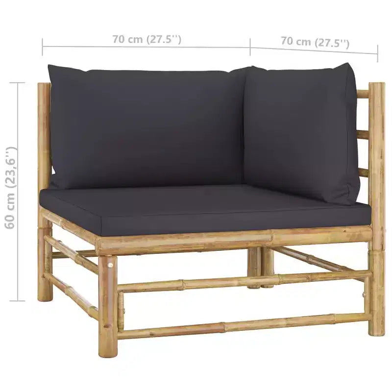 vidaXL Salon de jardin en bambou avec coussins gris foncé - Collection de 8 meubles d'extérieur - Conception modulaire pour des arrangements variables