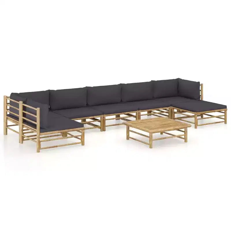 vidaXL Salon de jardin en bambou avec coussins gris foncé - Collection de 8 meubles d'extérieur - Conception modulaire pour des arrangements variables