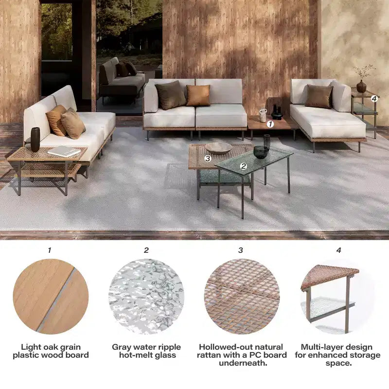 LAUSAINT HOME Ensemble de conversation 10 pièces en osier pour patio