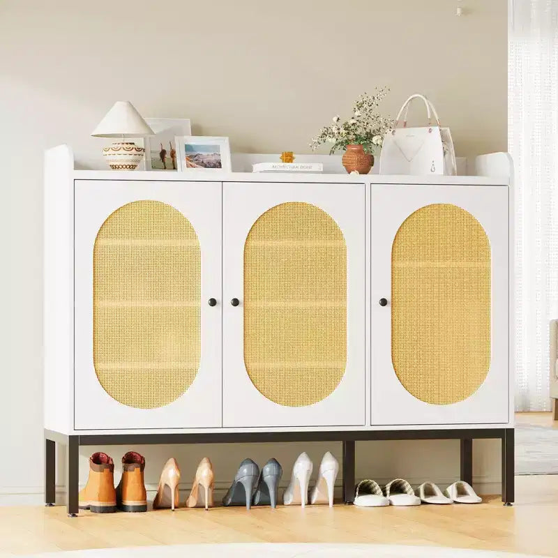 MDF 7-Tier Shoe Cabinet with Rattan Doors 46.1''