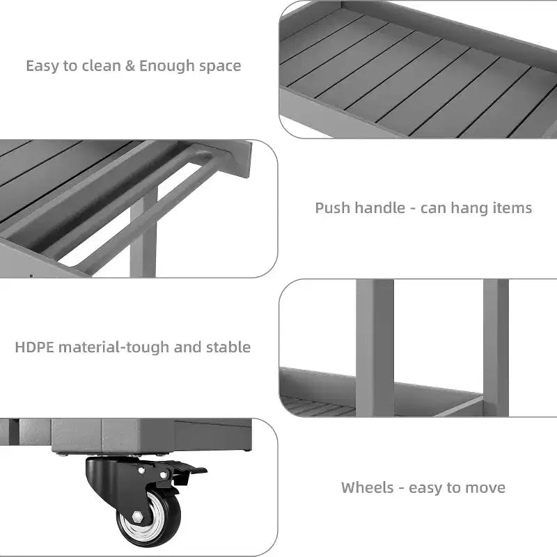 HDPE 2-Shelf Utility Cart with Wheels 500 lbs 34.3''