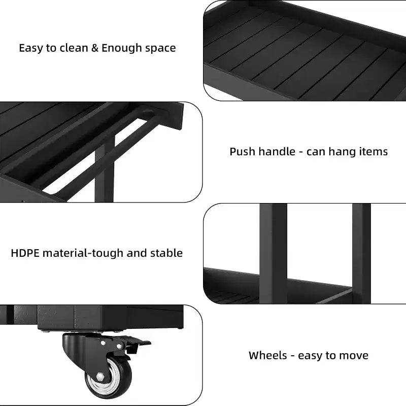 HDPE 2-Shelf Utility Cart with Wheels 500 lbs 34.3''