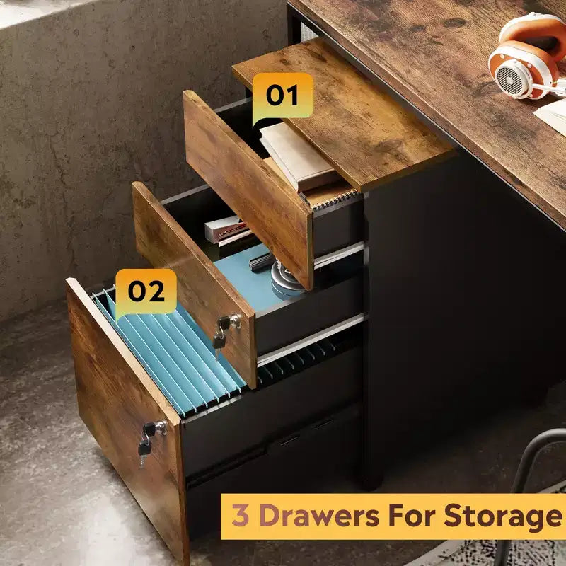 Engineered Wood 3-Drawer Rolling File Cabinet 25.8''