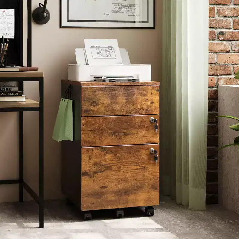 Engineered Wood 3-Drawer Rolling File Cabinet 25.8''