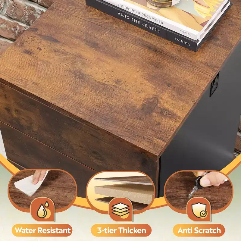 Engineered Wood 3-Drawer Rolling File Cabinet 25.8''