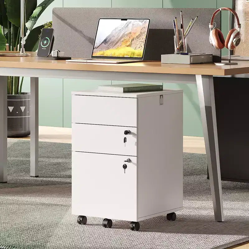 Engineered Wood 3-Drawer Rolling File Cabinet 25.8''