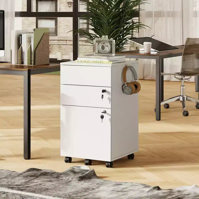 Engineered Wood 3-Drawer Rolling File Cabinet 25.8''
