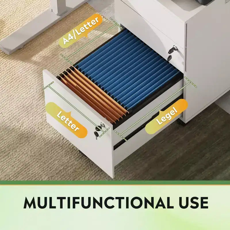 Engineered Wood 3-Drawer Rolling File Cabinet 25.8''