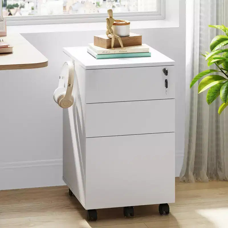Engineered Wood 3-Drawer Rolling File Cabinet 25.8''