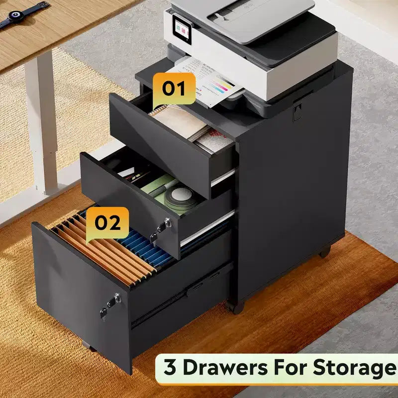 Engineered Wood 3-Drawer Rolling File Cabinet 25.8''