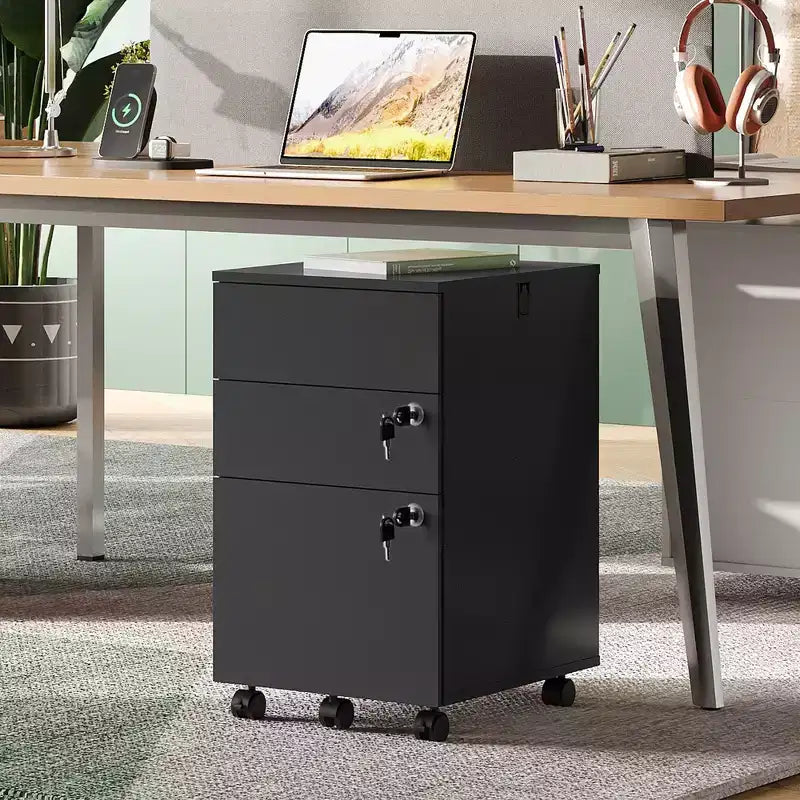Engineered Wood 3-Drawer Rolling File Cabinet 25.8''