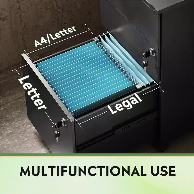Engineered Wood 3-Drawer Rolling File Cabinet 25.8''