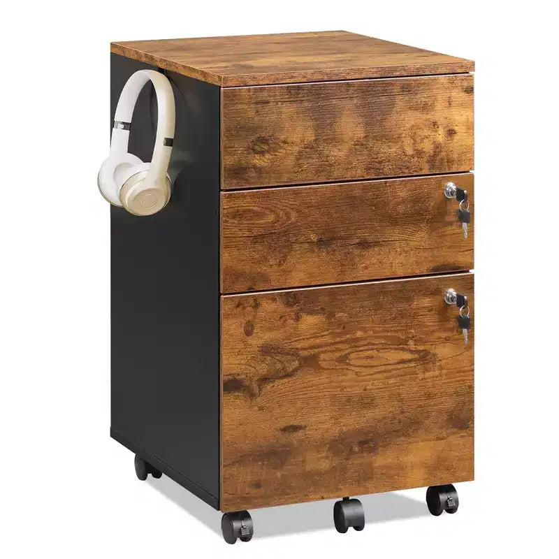 Engineered Wood 3-Drawer Rolling File Cabinet 25.8''