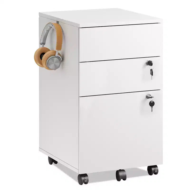 Engineered Wood 3-Drawer Rolling File Cabinet 25.8''