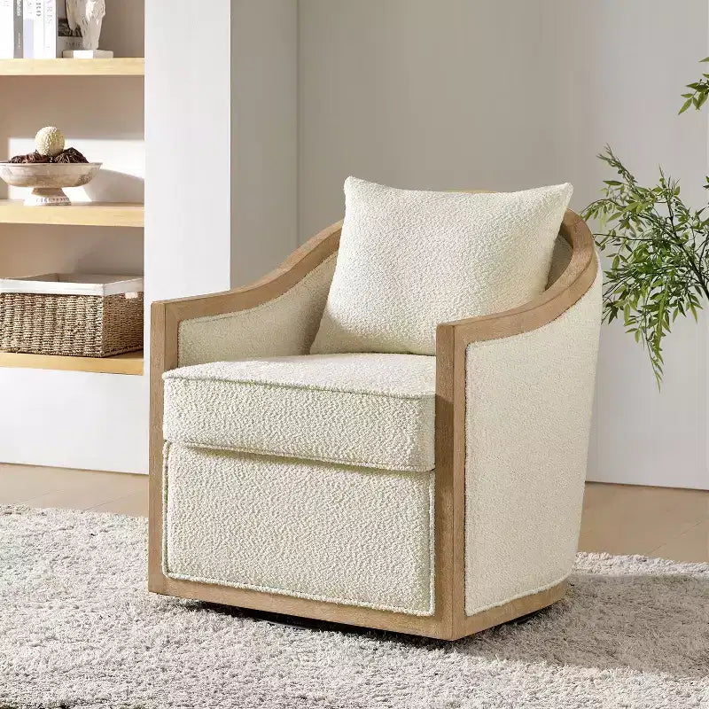 Solid Wood Rattan Upholstered Armchair 29''