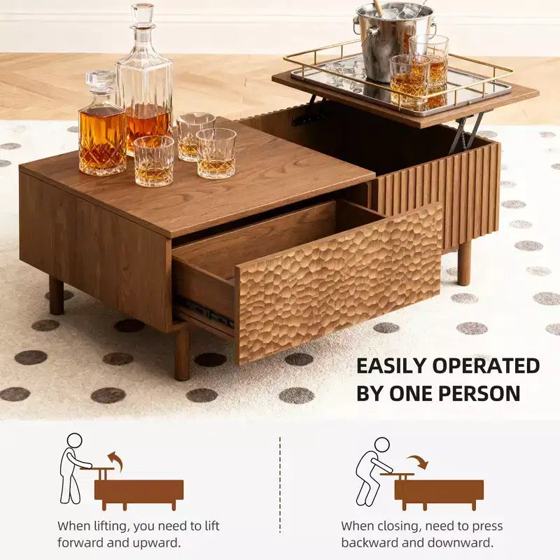 MDF Fluted Lift-Top Coffee Table with Drawers 51.1''