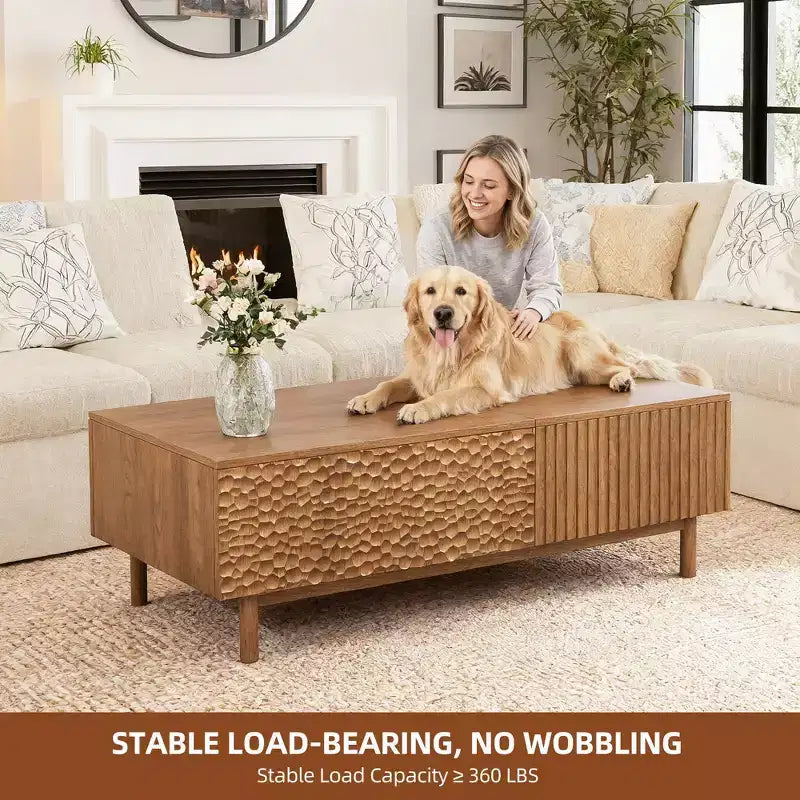 MDF Fluted Lift-Top Coffee Table with Drawers 51.1''