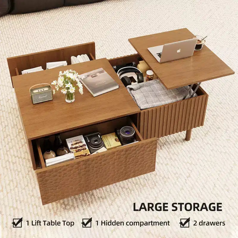 MDF Fluted Lift-Top Coffee Table with Drawers 51.1''