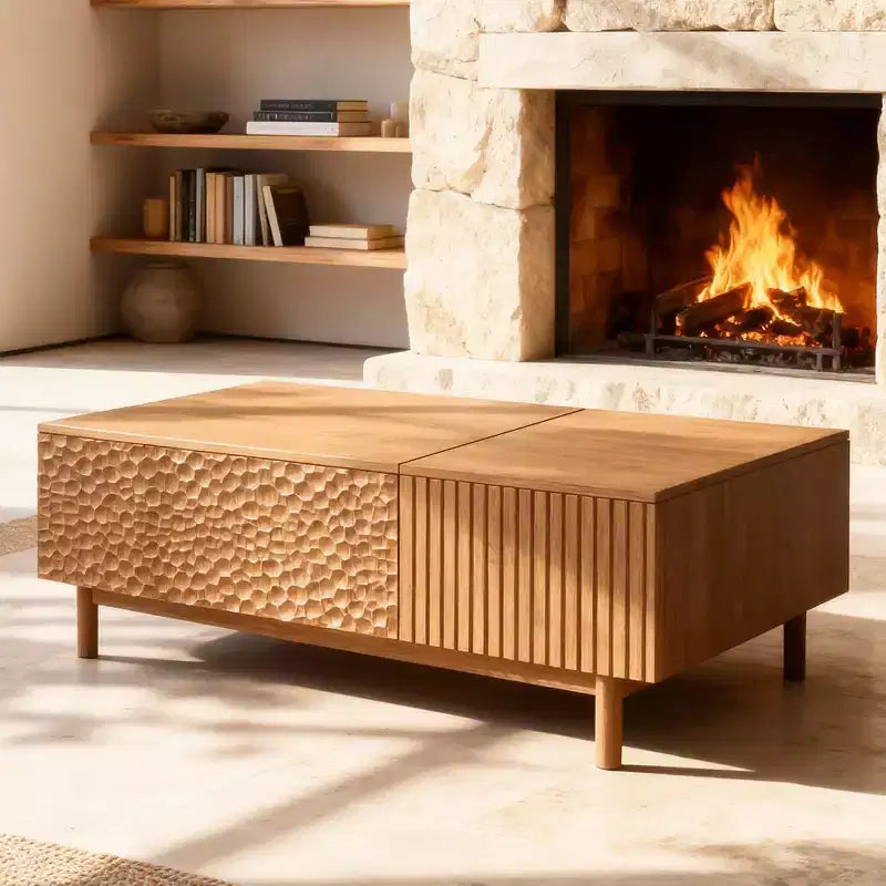 MDF Fluted Lift-Top Coffee Table with Drawers 51.1''