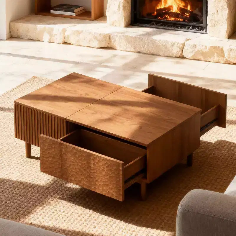 MDF Fluted Lift-Top Coffee Table with Drawers 51.1''