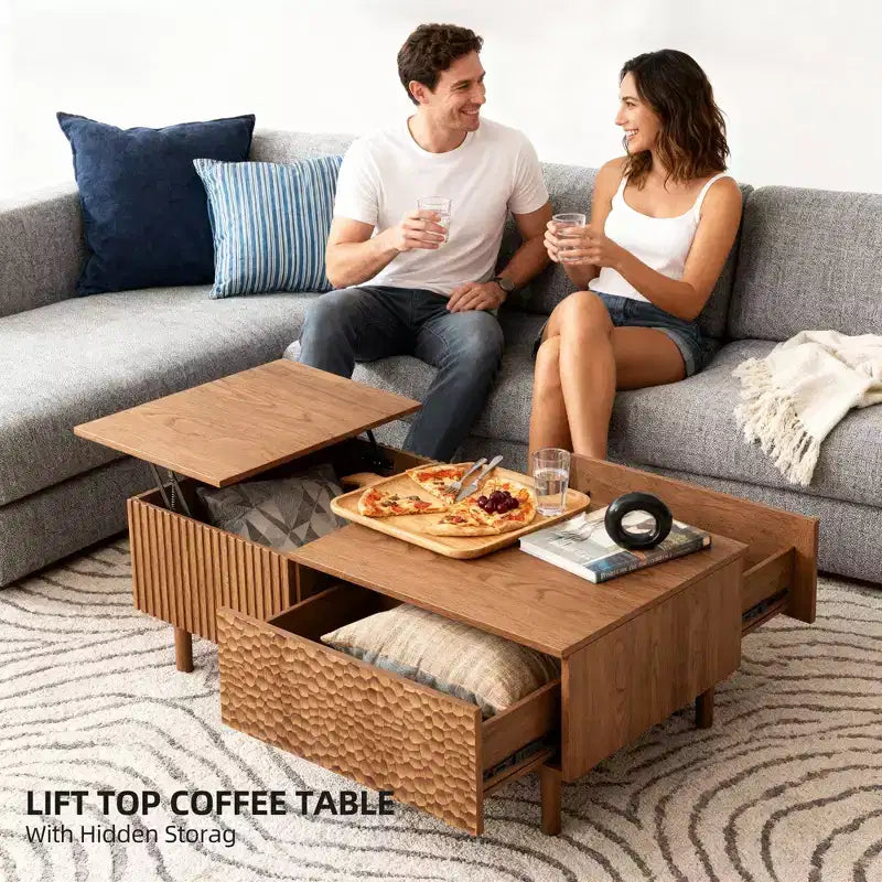 MDF Fluted Lift-Top Coffee Table with Drawers 51.1''