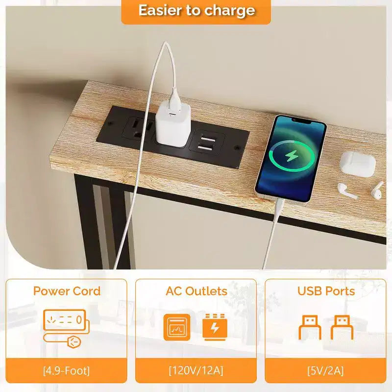 MDF Iron Console Table with Power Strip 39.37''