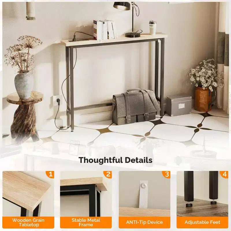 MDF Iron Console Table with Power Strip 39.37''