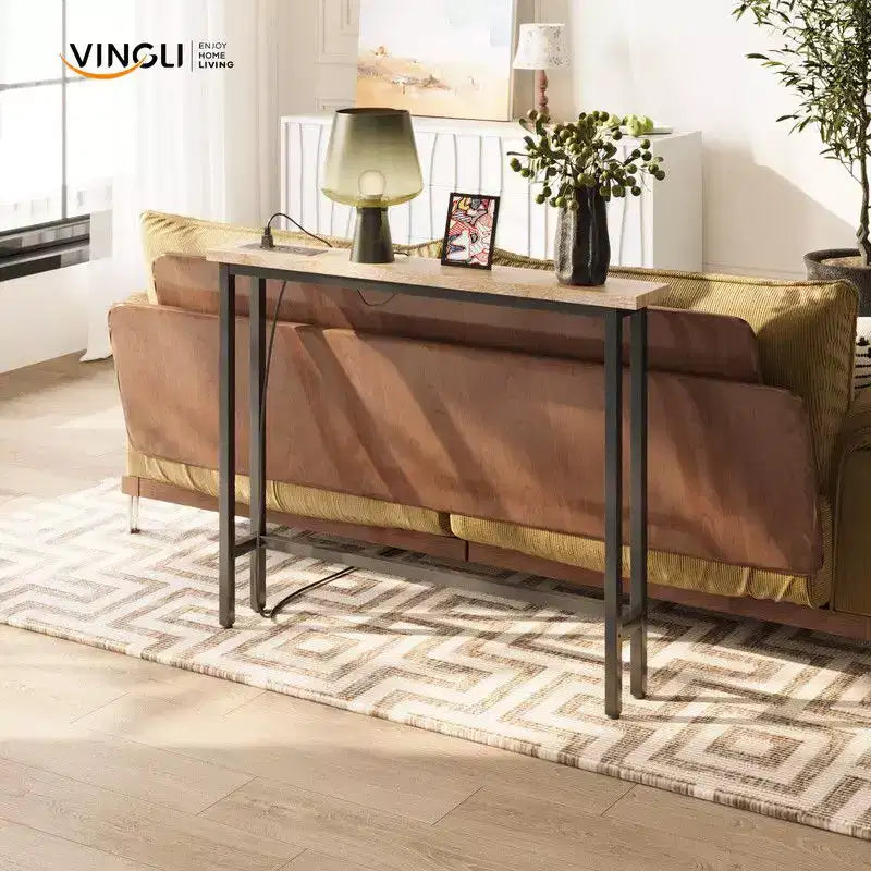 MDF Iron Console Table with Power Strip 39.37''