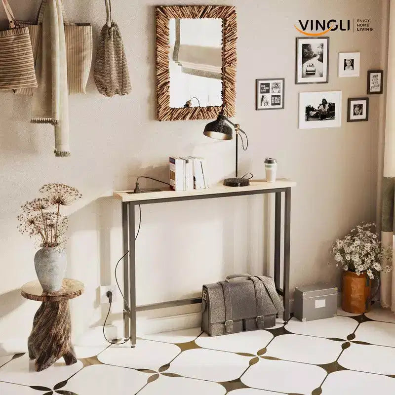 MDF Iron Console Table with Power Strip 39.37''