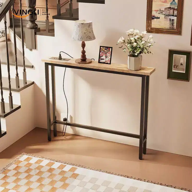 MDF Iron Console Table with Power Strip 39.37''