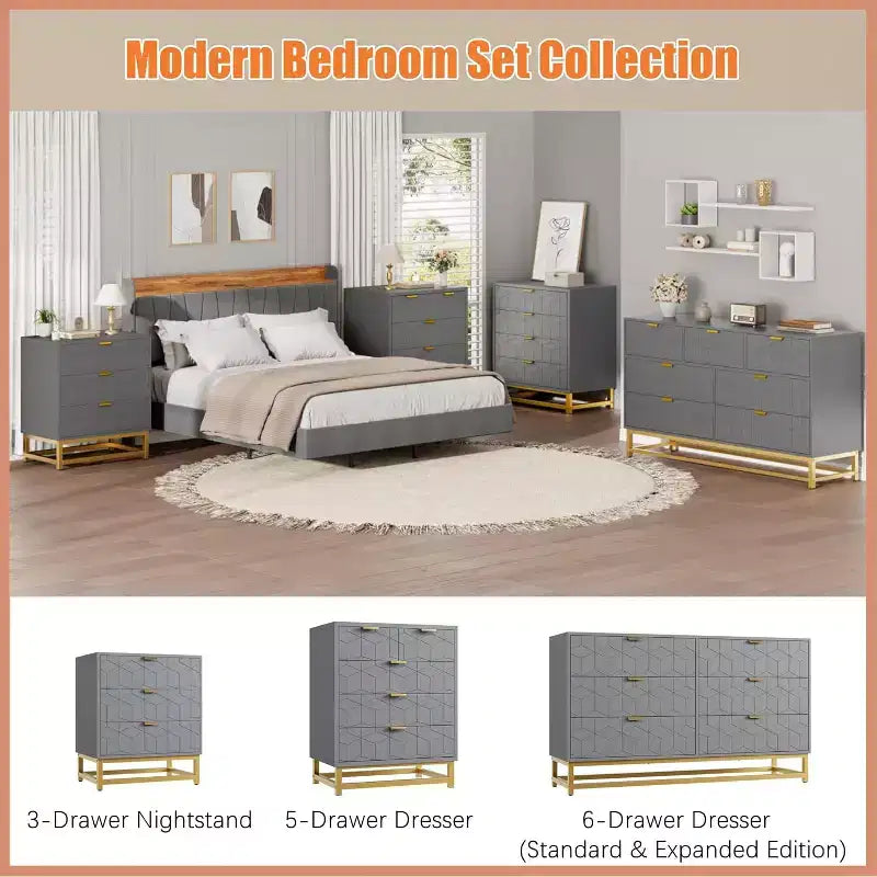 Wood 7-Drawer Dresser with Metal Legs 53.5''