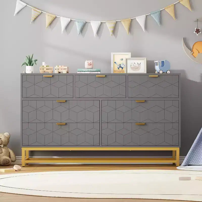 Wood 7-Drawer Dresser with Metal Legs 53.5''