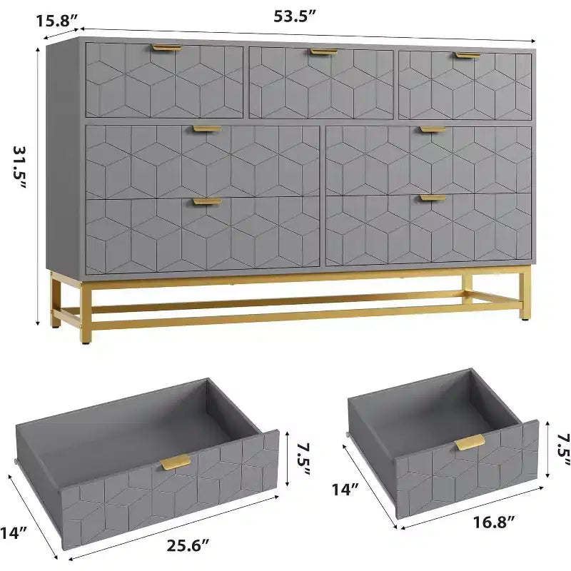 Wood 7-Drawer Dresser with Metal Legs 53.5''