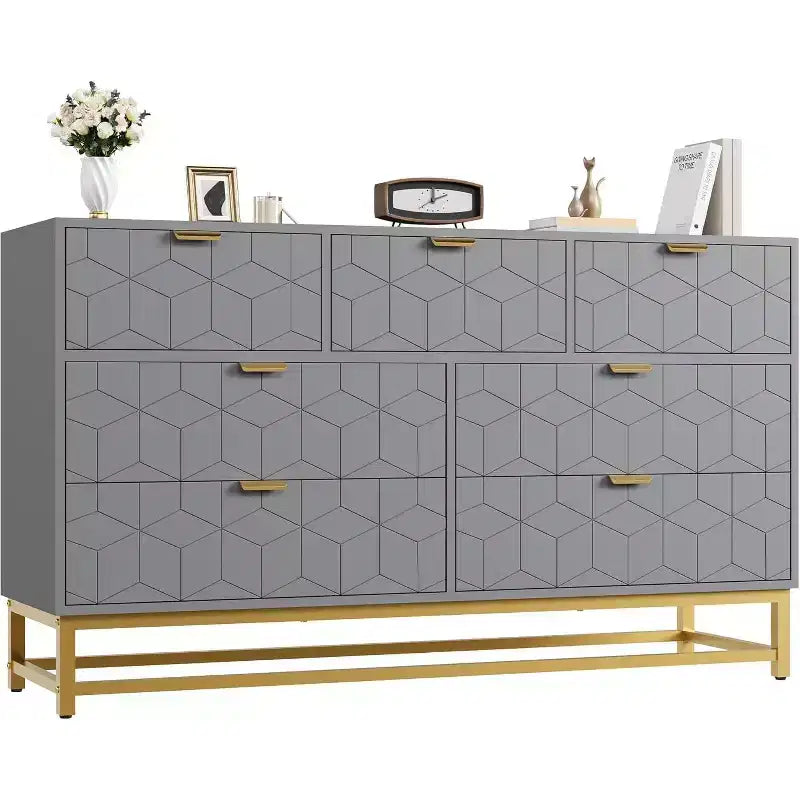 Wood 7-Drawer Dresser with Metal Legs 53.5''