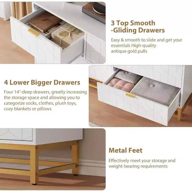 Wood 7-Drawer Dresser with Metal Legs 53.5''